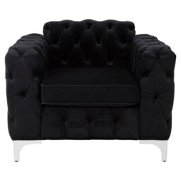 Orsina Quilted Chesterfield Chair,black Velvet Upholster Ocassional Chair,silver Finish Lounge Chair,patio Armchair - thumbnail 6