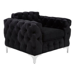 Orsina Quilted Chesterfield Chair,black Velvet Upholster Ocassional Chair,silver Finish Lounge Chair,patio Armchair - thumbnail 3