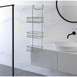 Grey Caddy 3 Tier Screen Shower Caddy Bathroom Storage Organiser Hanging Tidy Rack Basket - thumbnail 3