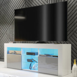 Creative Furniture Pulse Tv Unit 145Cm - White & Grey Gloss Doors And Led Lights - thumbnail 1