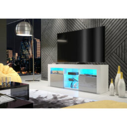 Creative Furniture Pulse Tv Unit 145Cm - White & Grey Gloss Doors And Led Lights - thumbnail 2