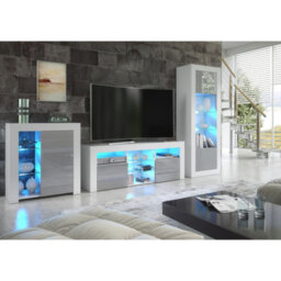 Creative Furniture Pulse Tv Unit 145Cm - White & Grey Gloss Doors And Led Lights - thumbnail 3