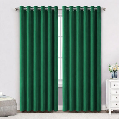 Bedlooms Emerald Green Crushed Velvet Curtains Blackout Thermal Insulated Eyelet Curtain (Pair) 66 X 72 Inches With Tie Back Two - image 1