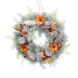 Urbn-Living Urbnliving 25Cm  Orange & White Christmas Wreath Festive Decoration With Jute Hanger Traditional Pinecone Décor - thumbnail 4