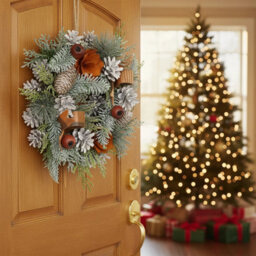 Urbn-Living Urbnliving 25Cm  Orange & White Christmas Wreath Festive Decoration With Jute Hanger Traditional Pinecone Décor - thumbnail 5