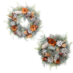 Urbn-Living Urbnliving 25Cm  Orange & White Christmas Wreath Festive Decoration With Jute Hanger Traditional Pinecone Décor - thumbnail 2