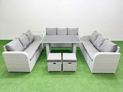 Fimous Patio Garden Furniture Sets With Black Glass Top Dining Table 3 Seater Sofa Side Table 2 Small Stool Light Grey - image 1