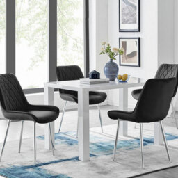 Furniturebox Uk Pivero 4 White Dining Table And 4 Black Pesaro Silver Leg Chairs - thumbnail 1