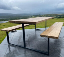 TRL Handmade Furniture Outdoor Slatted Picnic Table With Fixed Benches - Grey Wash - thumbnail 2