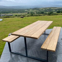 TRL Handmade Furniture Outdoor Slatted Picnic Table With Fixed Benches - Grey Wash - thumbnail 3
