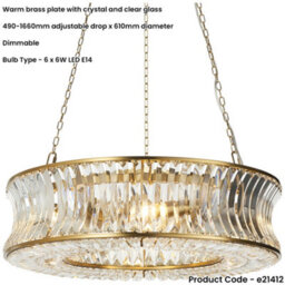 Loops Hanging Ceiling Pendant Light - Warm Brass Plate With Crystal And Clear Glass - 6 X 6W Led E14 - thumbnail 2
