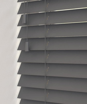 Caecus Blinds Faux Wood String Venetian Blind 50mm Slats  Dark Grey 75Cm Width X 200Cm Drop - image 1