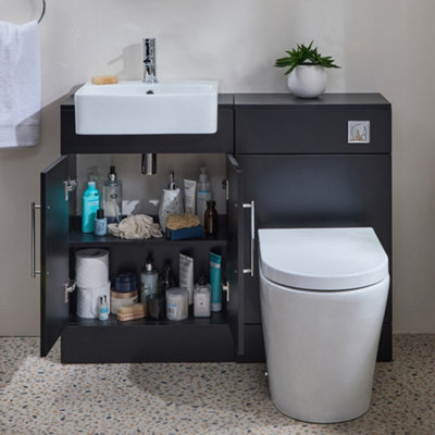 Homestylestore 1050mm Black Grey Bathroom Combination Vanity Wc Unit With Toilet Pan And Chrome T Bar Handle - image 1