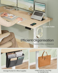 Vasagle Electric Standing Desk, Height Adjustable Desk, 160 X 70 Cm, Continuous Adjustment, Spliced Desktop, 4 Memory Heights - thumbnail 6