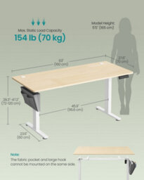 Vasagle Electric Standing Desk, Height Adjustable Desk, 160 X 70 Cm, Continuous Adjustment, Spliced Desktop, 4 Memory Heights - thumbnail 5