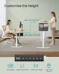 Vasagle Electric Standing Desk, Height Adjustable Desk, 160 X 70 Cm, Continuous Adjustment, Spliced Desktop, 4 Memory Heights - thumbnail 4