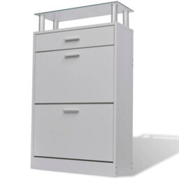 Berkfield Stylish Shoe Cabinet With A Drawer And A Top Glass Shelf Wood White