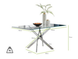Furniturebox Leonardo 6 Seat Rectangular Glass Dining Table With Silver Metal Leg & 6 Mustard Milan Faux Leather Silver Leg Chairs - thumbnail 7
