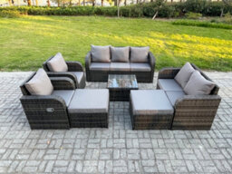Fimous 9 Seater Outdoor Rattan Garden Furniture Set Conservatory Patio Sofa Coffee Table With 2 Big Footstool Love Sofa - thumbnail 2