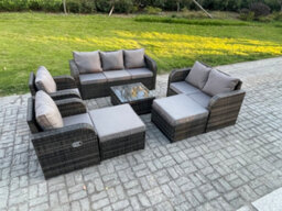 Fimous 9 Seater Outdoor Rattan Garden Furniture Set Conservatory Patio Sofa Coffee Table With 2 Big Footstool Love Sofa - thumbnail 1