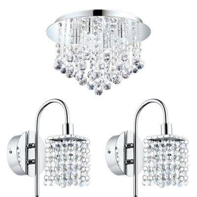 Stylish Low Ceiling Light With Matching Chrome And Crystal Wall Lights For Modern Bathrooms - image 1