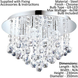 Stylish Low Ceiling Light With Matching Chrome And Crystal Wall Lights For Modern Bathrooms - thumbnail 2
