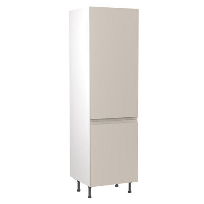 Kitchen Kit Fridge & Freezer Tall Housing Unit 600mm W/ J-Pull Cabinet Door - Super Gloss Light Grey - image 1