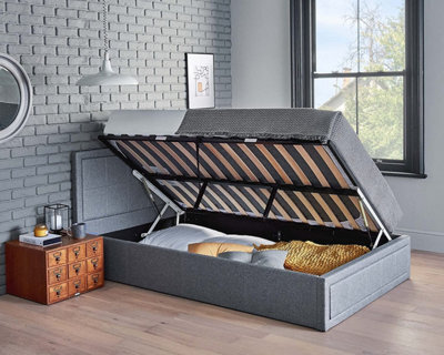 Home Treats Side Lifting Ottoman Bed Frame Double With Pocket Sprung & Memory Foam Mattress - image 1