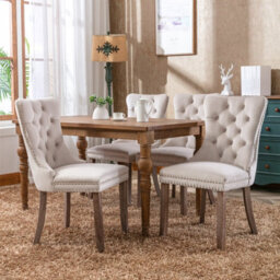 HomeTouch Taylor Set Of 2 Beige Lux Velvet Kitchen Dining Chairs With Pull Knocker Ring - thumbnail 3