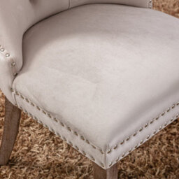 HomeTouch Taylor Set Of 2 Beige Lux Velvet Kitchen Dining Chairs With Pull Knocker Ring - thumbnail 6