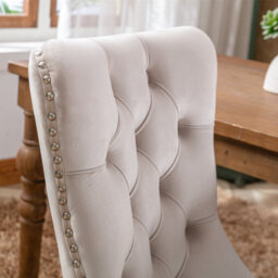 HomeTouch Taylor Set Of 2 Beige Lux Velvet Kitchen Dining Chairs With Pull Knocker Ring - thumbnail 5