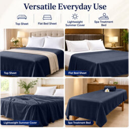 Moonlight Bedding 100% Cotton Hotel Quality Flat Bed Sheet, Top Sheet For Guest House, Spa & Airbnb (Navy, King, 270X298 Cm) - thumbnail 4