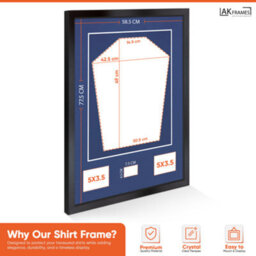 "AK Frames 77.5X58.5Cm Matte Black Shirt Frame With Blue Mount -49X42.5Cm Shirt Window -5X.3.5"" Photos - 7.5X4.5Cm Name Plate" - thumbnail 3