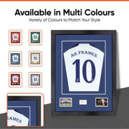 "AK Frames 77.5X58.5Cm Matte Black Shirt Frame With Blue Mount -49X42.5Cm Shirt Window -5X.3.5"" Photos - 7.5X4.5Cm Name Plate" - thumbnail 6