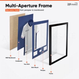 "AK Frames 77.5X58.5Cm Matte Black Shirt Frame With Blue Mount -49X42.5Cm Shirt Window -5X.3.5"" Photos - 7.5X4.5Cm Name Plate" - thumbnail 5