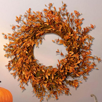 CLEFFNS Artificial Forsythia Flower Wreath Halloween Fall Wreath Silk Leaves Decoration For Front Door Porch Farmhouse Patio Garden Decor - image 1