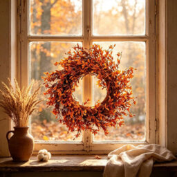 CLEFFNS Artificial Forsythia Flower Wreath Halloween Fall Wreath Silk Leaves Decoration For Front Door Porch Farmhouse Patio Garden Decor - thumbnail 9