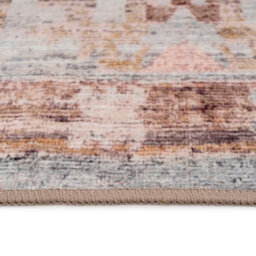 Loomed Tribal Design Cotton Chenille Rug Brown Blue Machine Washable 80Cm X 300Cm - thumbnail 5