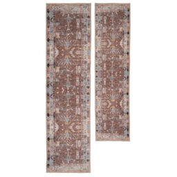 Loomed Tribal Design Cotton Chenille Rug Brown Blue Machine Washable 80Cm X 300Cm - thumbnail 2