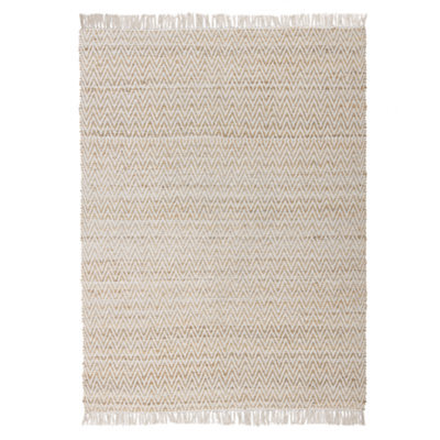 Beliani Handwoven Beige Jute Cotton Area Rug 140 X 200 Cm Fringed - image 1