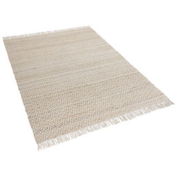 Beliani Handwoven Beige Jute Cotton Area Rug 140 X 200 Cm Fringed - thumbnail 5