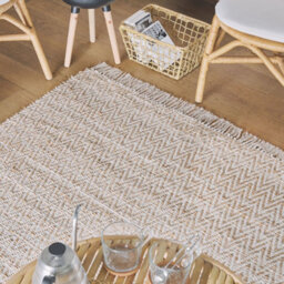 Beliani Handwoven Beige Jute Cotton Area Rug 140 X 200 Cm Fringed - thumbnail 2