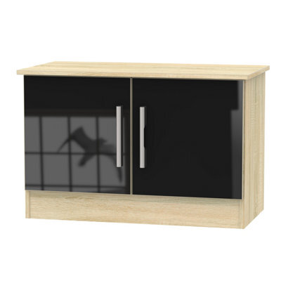 Trent Low 2 Door Sideboard In Black Gloss & Black Matt (Ready Assembled) - image 1