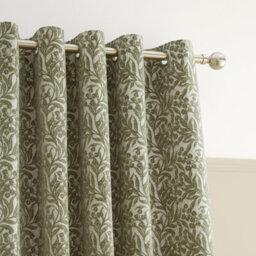 Bianca Fine Linens Chenille Leaves 90X90 Inch Lined Eyelet Curtains Two Panels Green - thumbnail 3