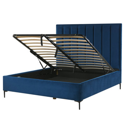 Beliani Ottoman Bed Velvet Sezanne 140 X 200 Cm (Eu Double) Navy Blue - image 1