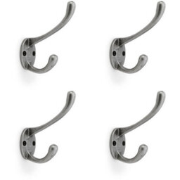 Loops 4 Pack - Solid Brass Victorian Hat & Coat Hook - Wall Mounted Holder - Antique Iron