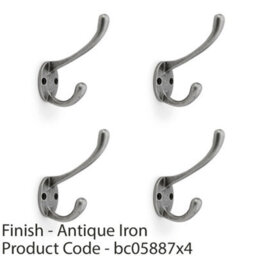 Loops 4 Pack - Solid Brass Victorian Hat & Coat Hook - Wall Mounted Holder - Antique Iron - thumbnail 2