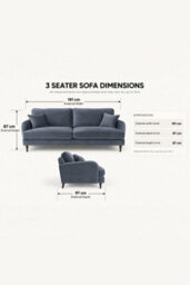 Loft Home Olivia Slate Blue 3 Seater Fabric Sofa - thumbnail 3