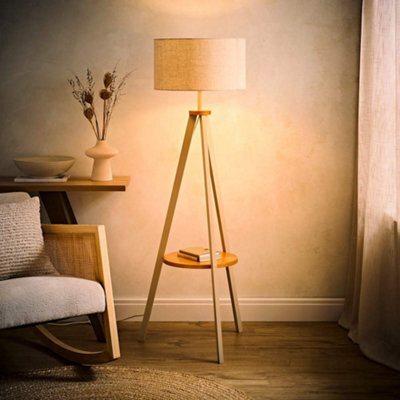 Valuelights Morrigan Linen Fabric Drum Shade Cream Tripod Floor Lamp And Bulb - image 1
