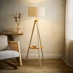 Valuelights Morrigan Linen Fabric Drum Shade Cream Tripod Floor Lamp And Bulb - thumbnail 2